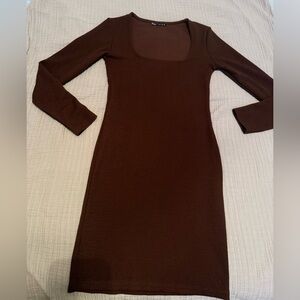“SIZE MEDIUM” Zara Brown Ribbed Long Sleeve Bodycon Mini Dress